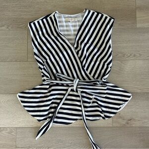 LOFT Navy and White Striped Blouse